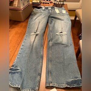 Good American Women’s  Light Wash Distressed Straight-Leg Jeans